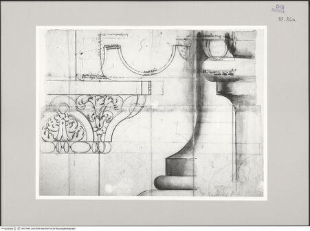 Vorderseite von Istituto Nazionale per la Grafica [https://www.deutsche-digitale-bibliothek.de/content/lizenzen/rv-ez/] Codice C (2502)Tempel des Castor und des Pollux, Schnitt durch die Kannelur, oberer Säulenabschluss im Profil - , bh575695_recto. Foto.