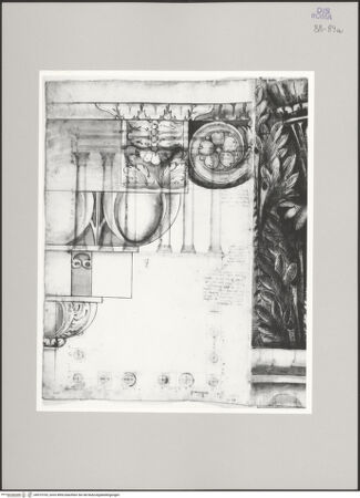 Vorderseite von Istituto Nazionale per la Grafica [https://www.deutsche-digitale-bibliothek.de/content/lizenzen/rv-ez/] Codice C (2502)Forum Transitorium, Tempel der Minerva, Konsolgesims - , bh575703_recto. Foto.