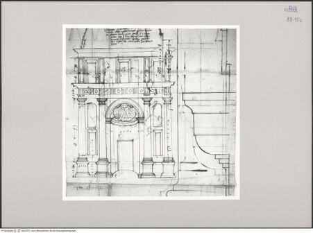 Vorderseite von Istituto Nazionale per la Grafica [https://www.deutsche-digitale-bibliothek.de/content/lizenzen/rv-ez/] Codice C (2502)San Pietro in Montorio, Innenraum, Details in Aufriss und Profil - , bh575721_recto. Foto.