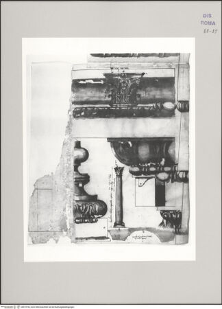 Vorderseite von Istituto Nazionale per la Grafica [https://www.deutsche-digitale-bibliothek.de/content/lizenzen/rv-ez/] Codice C (2502)Korinthische Säule mit Einzelaufrissen von Basis, Kapitell, Gesims und Kannelur in Originalmaßstab - , bh575754_recto. Foto.