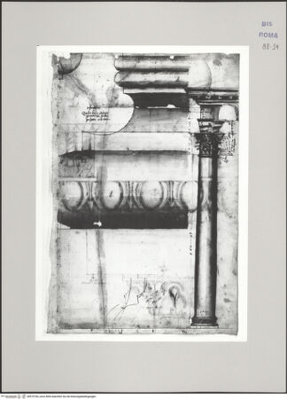 Vorderseite von Istituto Nazionale per la Grafica [https://www.deutsche-digitale-bibliothek.de/content/lizenzen/rv-ez/] Codice C (2502)Pantheon, Portikus, Basis im Originalmaßstab, Säule und Gebälk mit Maßangaben - , bh575760_recto. Foto.