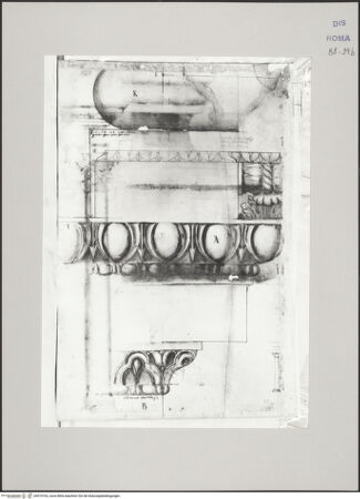 Vorderseite von Istituto Nazionale per la Grafica [https://www.deutsche-digitale-bibliothek.de/content/lizenzen/rv-ez/] Codice C (2502)Pantheon, Innenraum, ionische Säulenbasis im Originalmaßstab, Fries - , bh575762_recto. Foto.