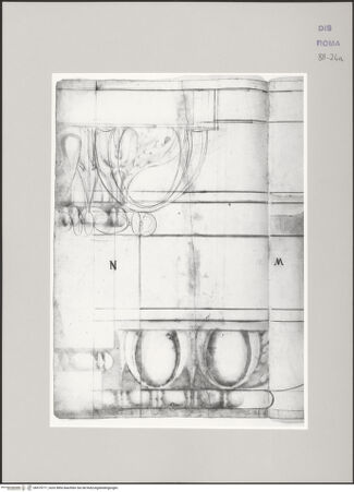 Vorderseite von Istituto Nazionale per la Grafica [http://creativecommons.org/publicdomain/mark/1.0/] Codice C (2502)Pantheon, Gesims und Architrav über dem Eingangsportal von innen - , bh575771_recto. Foto.