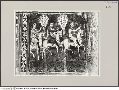 Vorderseite von unbekannt [https://www.deutsche-digitale-bibliothek.de/content/lizenzen/rv-fz/] SilvesterlegendeGesandte Konstantins reiten zu Papst Silvester auf den Monte Soratte - , bh575901_recto. Foto: Malter, Barbara.