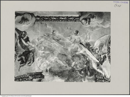 Vorderseite von unbekannt [https://www.deutsche-digitale-bibliothek.de/content/lizenzen/rv-fz/] Gewölbedekoration mit der Glorie der heiligen Degna und Merita und den Personifikationen von Fides und Fortitudo - , bh575904_recto. Foto.