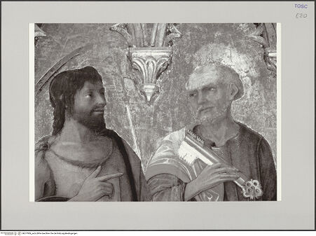 Vorderseite von Röll, Johannes [https://rightsstatements.org/page/CNE/1.0/] Maria mit Kind und Heilige - Detail: Johannes der Täufer und heiliger Paulus, Oberkörper, bh577806_recto. Foto: Röll, Johannes.