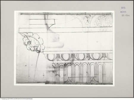 Vorderseite von Istituto Nazionale per la Grafica [https://www.deutsche-digitale-bibliothek.de/content/lizenzen/rv-ez/] Codice C (2502)Tempel des Castor und des Pollux, architektonische Details - , bh578818_recto. Foto.