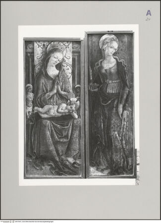 Vorderseite von ICCD [https://www.deutsche-digitale-bibliothek.de/content/lizenzen/rv-fz/] Christus im Grab, Madonna mit Kind und die heilige LuciaThronende Madonna flankiert von den heiligen Sebastian und Cosmas - , bh579431_recto. Foto.