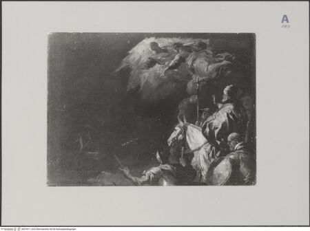 Vorderseite von Sopr. Gall. Napoli [https://www.deutsche-digitale-bibliothek.de/content/lizenzen/rv-ez/] Das Treffen von Attila und Papst Leo dem Großen - , bh579511_recto. Foto.