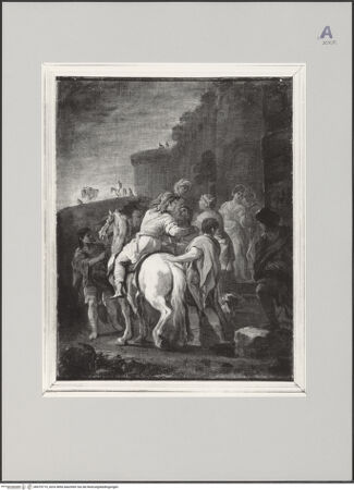 Vorderseite von Musée des Beaux-Arts [https://www.deutsche-digitale-bibliothek.de/content/lizenzen/rv-ez/] Der hl. Benedikt verabschiedet sich von seiner Familie (Ölskizze für das Fresko San Gregorio Armeno in Neapel) - , bh579715_recto. Foto.