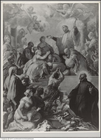 Vorderseite von Sopr. Gall. Napoli [https://www.deutsche-digitale-bibliothek.de/content/lizenzen/rv-ez/] Der heilige Franz Xaver tauft die Inder; der heilige Franz von Borgia - , bh579717_recto. Foto.