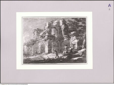 Vorderseite von Sotheby's [https://www.deutsche-digitale-bibliothek.de/content/lizenzen/rv-ez/] Landschaft mit Ruinen und Figuren - , bh581070_recto. Foto.