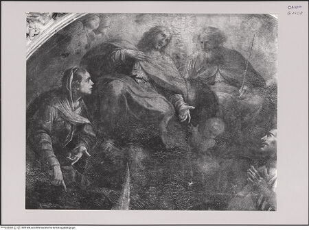 Vorderseite von Pedicini, Luciano [https://www.deutsche-digitale-bibliothek.de/content/lizenzen/rv-ez/] Maria und der heilige Rochus legen bei der Heiligen Dreifaltigkeit Fürbitte für die Pestkranken ein - Detail: Maria und Trinität, bh581406_recto. Foto: Pedicini, Luciano.