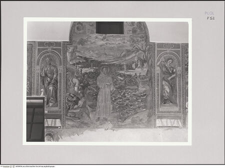 Vorderseite von Bibliotheca Hertziana [http://creativecommons.org/licenses/by-nc-sa/4.0/] Szenen aus dem Leben des heiligen Franziskus und heiliger OrdensmitgliederNordwand: Szenen aus dem Leben des heiligen Antonius von Padua. Tugenden und Allegorien - Stille; Der heilige Antonius predigt den Fischen; Geduld, bh585696_recto. Foto: Sigismondi, Roberto.