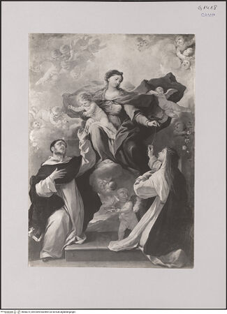 Vorderseite von unbekannt [https://www.deutsche-digitale-bibliothek.de/content/lizenzen/rv-fz/] Rosenkranzmadonna - Gesamtansicht, bh586375_recto. Foto.