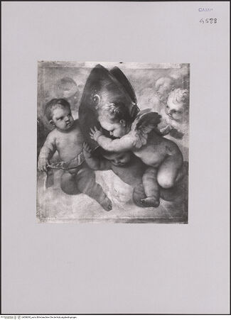 Vorderseite von Sopr. Gall. NA [https://www.deutsche-digitale-bibliothek.de/content/lizenzen/rv-ez/] Putti mit Bischofsmitra - Gesamtansicht, bh586392_recto. Foto.