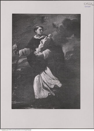 Vorderseite von unbekannt [https://www.deutsche-digitale-bibliothek.de/content/lizenzen/rv-ez/] Der heilige Hyazinth, der eine Marienstatue und eine Monstranz in Händen hält, überquert wunderbarerweise den Fluß Dnjepr - Gesamtansicht, bh586734_recto. Foto.