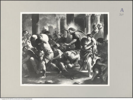 Vorderseite von Sopr. BAS VE [https://www.deutsche-digitale-bibliothek.de/content/lizenzen/rv-ez/] Die Vertreibung der Wechsler aus dem Tempel - , bh586768_recto. Foto.