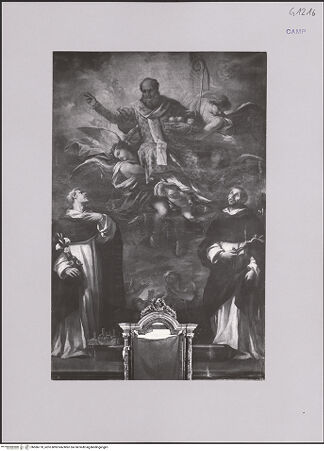 Vorderseite von Sopr. BAS NA [https://www.deutsche-digitale-bibliothek.de/content/lizenzen/rv-ez/] Der heilige Nikolaus in der Glorie mit dem heiligen Ludwig Bertrand und dem seligen Ceslaus von Polen - Gesamtansicht, bh586770_recto. Foto.