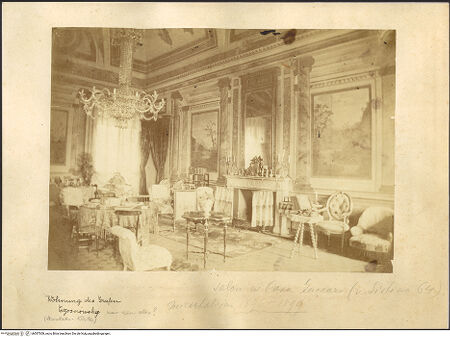 Vorderseite von Bibliotheca Hertziana [https://www.deutsche-digitale-bibliothek.de/content/lizenzen/rv-fz/] Rom, Palazzo Zuccari, Salon der Casa Zuccari mit Landschaftsveduten, zur Zeit des Grafen Czosnowsky - , bh587008_recto. Scan.