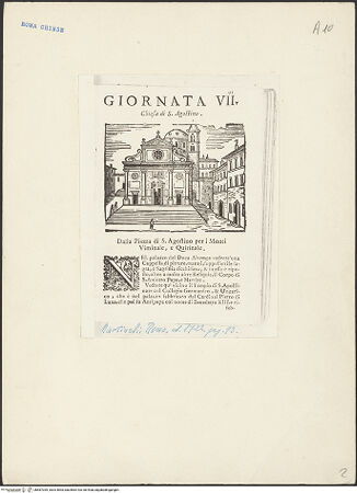 Vorderseite von Bibliotheca Hertziana [https://rightsstatements.org/page/CNE/1.0/] Roma ricercata nel suo sito, con tutte le curiosita, che in essa si ritrovano, tanto antiche, come moderne ...Tafel 93: Piazza di Sant'Agostino - , bh587039_recto. Foto.