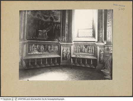 Vorderseite von Sopr.Mon.Laz. [https://www.deutsche-digitale-bibliothek.de/content/lizenzen/rv-ez/] Sockelzone und Himmelfahrt Mariens  - Fenster und Wandfeld links vom Altar, bh587500_recto. Foto.