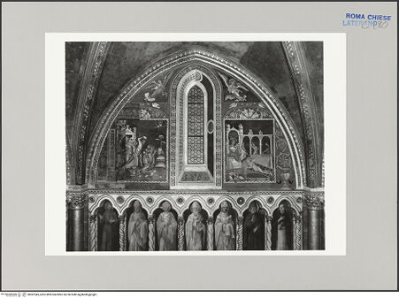 Vorderseite von Musei Vaticani [https://www.deutsche-digitale-bibliothek.de/content/lizenzen/rv-ez/] Freskenzyklus - Westwand mit Steinigung des heiligen Stephanus und heiligem Laurentius auf dem Rost, bh587545_recto. Foto.