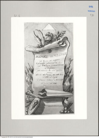 Vorderseite von Museo Civico d'Arte Antica, Torino [https://www.deutsche-digitale-bibliothek.de/content/lizenzen/rv-ez/] Memorie sepolcrali delli Huomini insigni di questo secolo conosciuti da me (...)Frontespizio - , bh587976_recto. Foto.