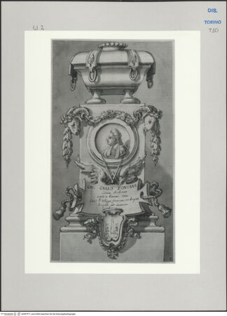 Vorderseite von Museo Civico d'Arte Antica, Torino [https://www.deutsche-digitale-bibliothek.de/content/lizenzen/rv-ez/] Memorie sepolcrali delli Huomini insigni di questo secolo conosciuti da me (...)Entwurf für ein Grabmal für Carlo Fontana, Rancate 1638 - Rom 1714 - , bh587977_recto. Foto.