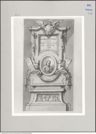 Vorderseite von Museo Civico d'Arte Antica, Torino [https://www.deutsche-digitale-bibliothek.de/content/lizenzen/rv-ez/] Memorie sepolcrali delli Huomini insigni di questo secolo conosciuti da me (...)Entwurf für ein Grabmal für Francesco Fontana, Rom 1668 - Castel Gandolfo 1708 - , bh587982_recto. Foto.