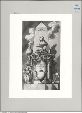 Vorderseite von Museo Civico d'Arte Antica, Torino [https://www.deutsche-digitale-bibliothek.de/content/lizenzen/rv-ez/] Memorie sepolcrali delli Huomini insigni di questo secolo conosciuti da me (...)Entwurf für ein Grabmal für Carlo Maratta, Camerano 1625 - Rom 1713 - , bh587986_recto. Foto.