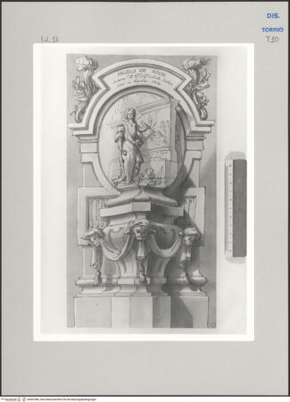 Vorderseite von Museo Civico d'Arte Antica, Torino [https://www.deutsche-digitale-bibliothek.de/content/lizenzen/rv-ez/] Memorie sepolcrali delli Huomini insigni di questo secolo conosciuti da me (...)Entwurf für ein Grabmal für Angelo de Rossi, Genua 1671 - Rom 1715 - , bh587988_recto. Foto.