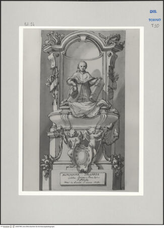 Vorderseite von Museo Civico d'Arte Antica, Torino [https://www.deutsche-digitale-bibliothek.de/content/lizenzen/rv-ez/] Memorie sepolcrali delli Huomini insigni di questo secolo conosciuti da me (...)Entwurf für ein Grabmal für Ludovico Sergardi, Siena 1660 - Spoleto, 1726 - , bh587989_recto. Foto.