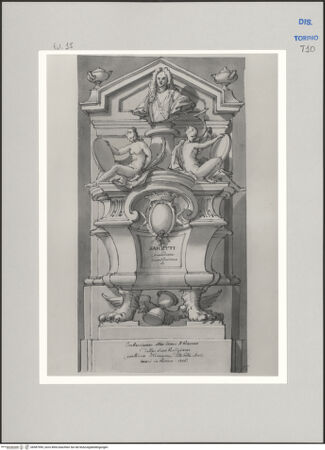 Vorderseite von Museo Civico d'Arte Antica, Torino [https://www.deutsche-digitale-bibliothek.de/content/lizenzen/rv-ez/] Memorie sepolcrali delli Huomini insigni di questo secolo conosciuti da me (...)Entwurf für ein Grabmal für Marcello Sacchetti, Rom 1644 - 1720 - , bh587990_recto. Foto.