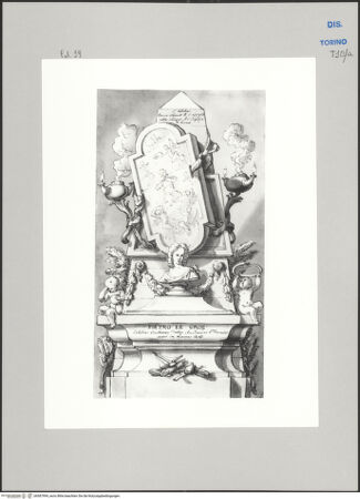 Vorderseite von Museo Civico d'Arte Antica, Torino [https://www.deutsche-digitale-bibliothek.de/content/lizenzen/rv-ez/] Memorie sepolcrali delli Huomini insigni di questo secolo conosciuti da me (...)Entwurf für ein Grabmal für Pierre Legros, Paris 1666 - Rom 1719 - , bh587994_recto. Foto.