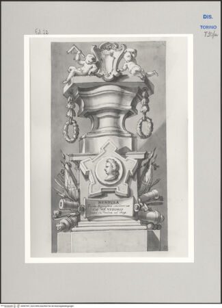 Vorderseite von Museo Civico d'Arte Antica, Torino [https://www.deutsche-digitale-bibliothek.de/content/lizenzen/rv-ez/] Memorie sepolcrali delli Huomini insigni di questo secolo conosciuti da me (...)Entwurf für ein Grabmal für Antonio Bertola, Muzzano 1647 - 1719 - , bh587997_recto. Foto.