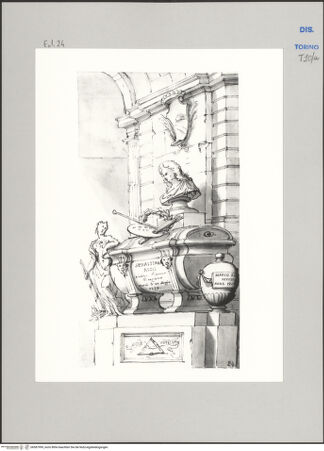 Vorderseite von Museo Civico d'Arte Antica, Torino [https://www.deutsche-digitale-bibliothek.de/content/lizenzen/rv-ez/] Memorie sepolcrali delli Huomini insigni di questo secolo conosciuti da me (...)Entwurf für ein Grabmal für Sebastiano Ricci, Belluno 1659 - Venedig 1734 und Marco Ricci, Belluno 1676 - Venedig 1729 - , bh587999_recto. Foto.