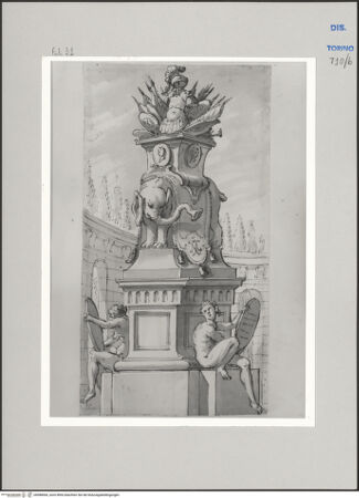 Vorderseite von Museo Civico d'Arte Antica, Torino [https://www.deutsche-digitale-bibliothek.de/content/lizenzen/rv-ez/] Memorie sepolcrali delli Huomini insigni di questo secolo conosciuti da me (...)Entwurf für ein Grabmal - , bh588006_recto. Foto.