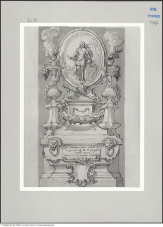 Vorderseite von Museo Civico d'Arte Antica, Torino [https://www.deutsche-digitale-bibliothek.de/content/lizenzen/rv-ez/] Memorie sepolcrali delli Huomini insigni di questo secolo conosciuti da me (...)Entwurf für ein Grabmal für Àlvaro José de Navia Osorio y Vigil terzo Marchese di Santa Cruz, Puerto de Vega 1684 - Oran 1732 - , bh588013_recto. Foto.
