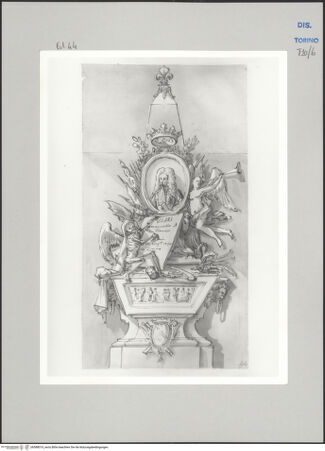 Vorderseite von Museo Civico d'Arte Antica, Torino [https://www.deutsche-digitale-bibliothek.de/content/lizenzen/rv-ez/] Memorie sepolcrali delli Huomini insigni di questo secolo conosciuti da me (...)Entwurf für ein Grabmal für Claude Louis-Hector Herzog von Villars, Turin 1653 - 1734 - , bh588019_recto. Foto.