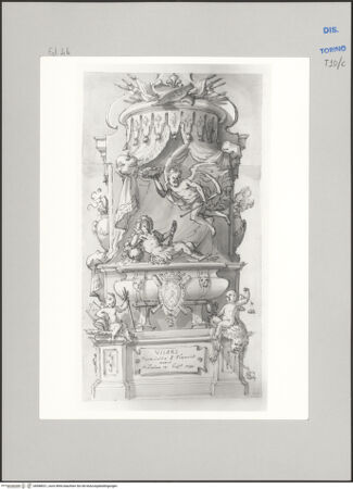 Vorderseite von Museo Civico d'Arte Antica, Torino [https://www.deutsche-digitale-bibliothek.de/content/lizenzen/rv-ez/] Memorie sepolcrali delli Huomini insigni di questo secolo conosciuti da me (...)Entwurf für ein Grabmal für Claude Louis-Hector Herzog von Villars, Turin 1653 - 1734 - , bh588021_recto. Foto.
