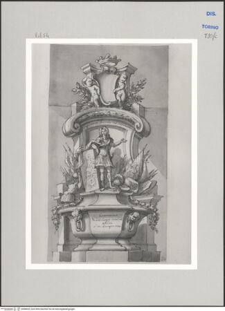 Vorderseite von Museo Civico d'Arte Antica, Torino [https://www.deutsche-digitale-bibliothek.de/content/lizenzen/rv-ez/] Memorie sepolcrali delli Huomini insigni di questo secolo conosciuti da me (...)Entwurf für ein Grabmal für Gottfried Ernst Baron von Wutgenau, Pielan 1673 - Raab 1736 - , bh588029_recto. Foto.