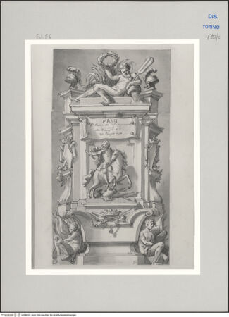 Vorderseite von Museo Civico d'Arte Antica, Torino [https://www.deutsche-digitale-bibliothek.de/content/lizenzen/rv-ez/] Memorie sepolcrali delli Huomini insigni di questo secolo conosciuti da me (...)Entwurf für ein Grabmal für Claude Florimond Graf von Mercy, Longwy 1666 - Parma 1734 - , bh588031_recto. Foto.