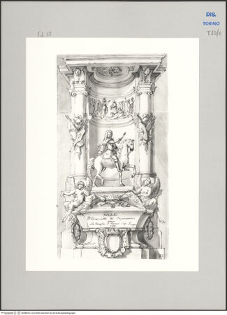 Vorderseite von Museo Civico d'Arte Antica, Torino [https://www.deutsche-digitale-bibliothek.de/content/lizenzen/rv-ez/] Memorie sepolcrali delli Huomini insigni di questo secolo conosciuti da me (...)Entwurf für ein Grabmal für Claude Florimond Graf von Mercy, Longwy 1666 - Parma 1734 - , bh588033_recto. Foto.
