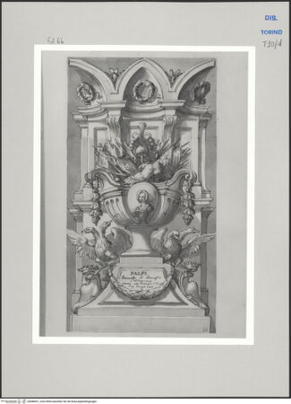 Vorderseite von Museo Civico d'Arte Antica, Torino [https://www.deutsche-digitale-bibliothek.de/content/lizenzen/rv-ez/] Memorie sepolcrali delli Huomini insigni di questo secolo conosciuti da me (...)Entwurf für ein Grabmal für Franz Lorenz Rudolph von Erdöd Graf von Palffy, 1686 - Stampfen 1735 - , bh588041_recto. Foto.