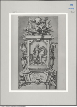 Vorderseite von Museo Civico d'Arte Antica, Torino [https://www.deutsche-digitale-bibliothek.de/content/lizenzen/rv-ez/] Memorie sepolcrali delli Huomini insigni di questo secolo conosciuti da me (...)Entwurf für ein Grabmal für Nicolaus von Erdöd Graf von Palffy, 1657 - 1732 - , bh588043_recto. Foto.