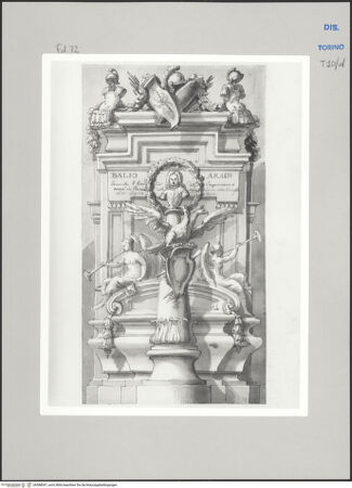 Vorderseite von Museo Civico d'Arte Antica, Torino [https://www.deutsche-digitale-bibliothek.de/content/lizenzen/rv-ez/] Memorie sepolcrali delli Huomini insigni di questo secolo conosciuti da me (...)Entwurf für ein Grabmal für Wenzel Leopold Joseph Graf von Harrach, 1703 - Parma 1734 - , bh588047_recto. Foto.