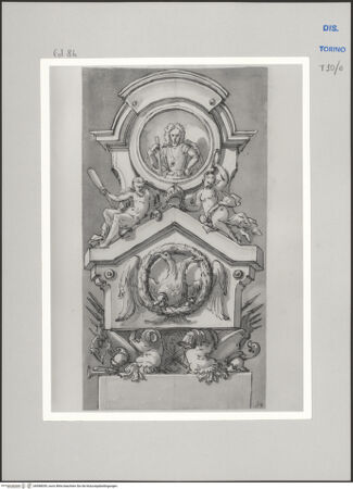 Vorderseite von Museo Civico d'Arte Antica, Torino [https://www.deutsche-digitale-bibliothek.de/content/lizenzen/rv-ez/] Memorie sepolcrali delli Huomini insigni di questo secolo conosciuti da me (...)Entwurf für ein Grabmal - , bh588059_recto. Foto.