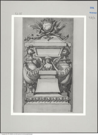 Vorderseite von Museo Civico d'Arte Antica, Torino [https://www.deutsche-digitale-bibliothek.de/content/lizenzen/rv-ez/] Memorie sepolcrali delli Huomini insigni di questo secolo conosciuti da me (...)Entwurf für ein Grabmal - , bh588060_recto. Foto.