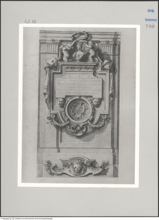 Vorderseite von Museo Civico d'Arte Antica, Torino [https://www.deutsche-digitale-bibliothek.de/content/lizenzen/rv-ez/] Memorie sepolcrali delli Huomini insigni di questo secolo conosciuti da me (...)Entwurf für ein Grabmal - , bh588063_recto. Foto.
